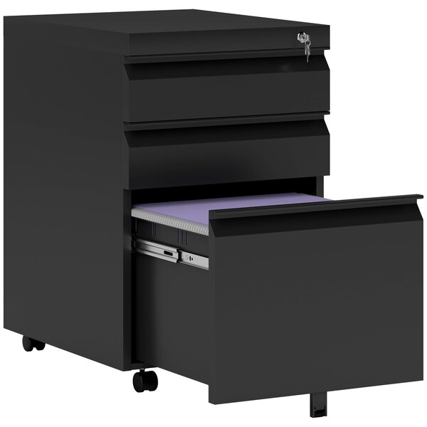HOMCOM Mobiletto per ufficio con ruote, 3 cassetti bloccabili, 39 x 48 x 60 cm nero