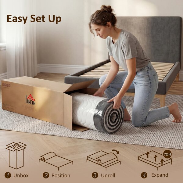 HOMCOM Materasso 2 Posti con Imbottitura in Memory Foam e Schiuma a Onde, Telai per Letti Standard, Regolabili e Divani Letto, 140x190 cm | Aosom Italy