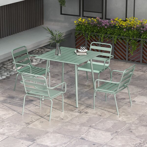 Outsunny Salon de jardin insieme da pranzo da giardino 5 pezzi con 1 tavolo e 4 sedie impilabili in acciaio verde