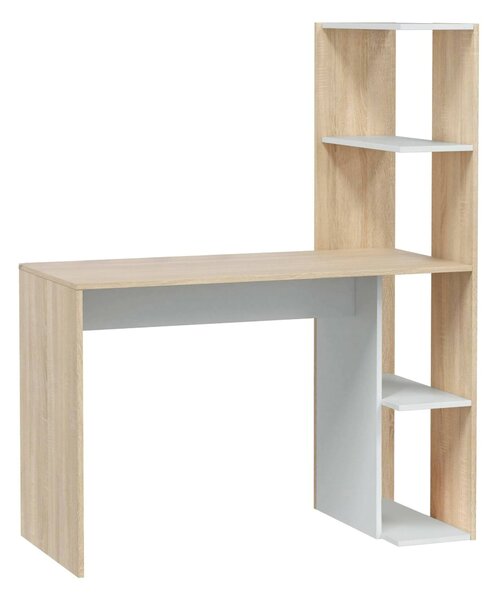 Scrivania salvaspazio bianca e rovere 110x52cm con libreria - Abba