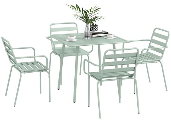 Outsunny Salon de jardin insieme da pranzo da giardino 5 pezzi con 1 tavolo e 4 sedie impilabili in acciaio verde