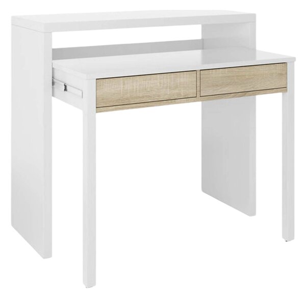 Scrivania salvaspazio bianca e rovere 98x36cm con 2 cassetti - Andriy