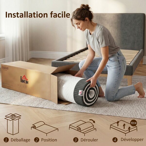 HOMCOM Materasso in Schiuma ad Alta Densità 43D, con Molle Insacchettate a 7 Zone e Tessuto a Maglia Traspirante, 140x190 cm | Aosom Italy