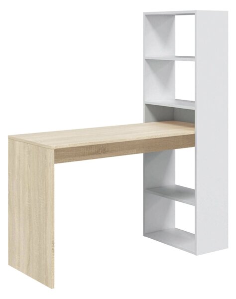 Scrivania salvaspazio bianca e legno 120x53cm con libreria - Ali