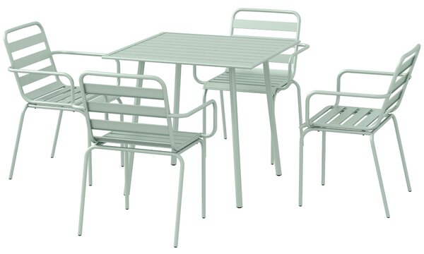 Outsunny Salon de jardin insieme da pranzo da giardino 5 pezzi con 1 tavolo e 4 sedie impilabili in acciaio verde