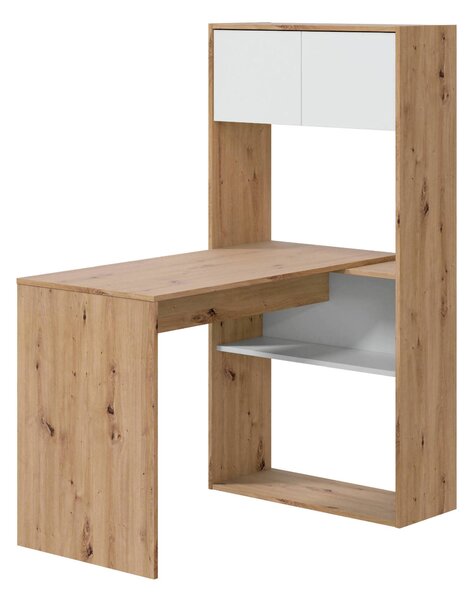 Scrivania angolare bianca e legno 108x140cm con libreria - Apogee