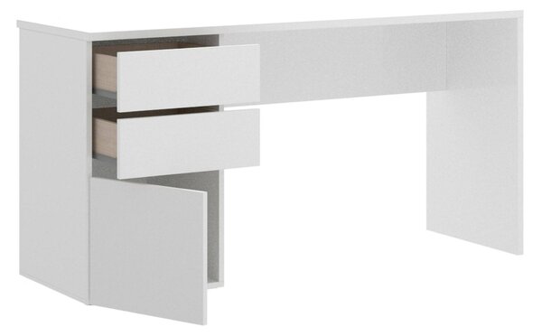Scrivania lineare bianca lucida 139x60cm con 2 cassetti - Ardina