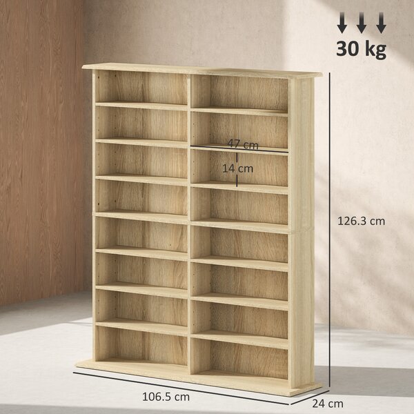 HOMCOM Mobile Libreria Porta CD a 16 Ripiani, Design Moderno, in Legno, 106.5x24x126.3 cm, Naturale | Aosom Italy