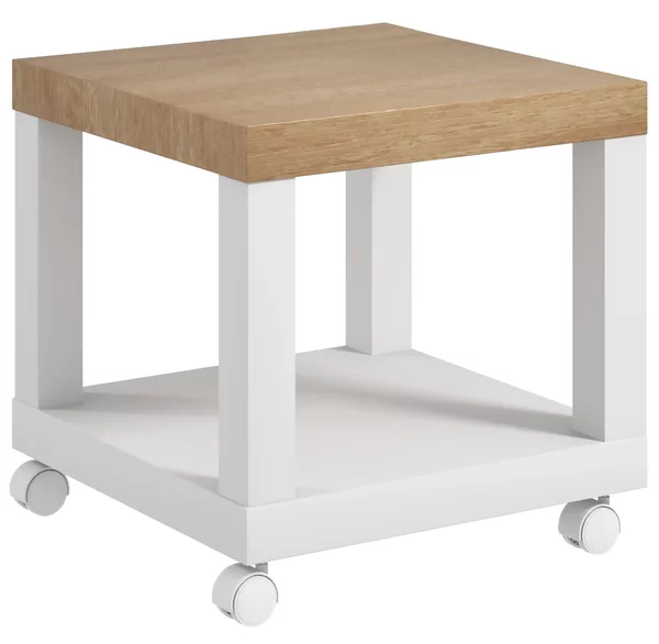 HOMCOM Tavolino Moderno con Mensola Aperta e Ruote, 40x40x40 cm, Legno Naturale e Bianco | Aosom Italy