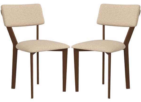 HOMCOM Set di 2 sedie da sala da pranzo sedie da cucina con schienale gambe in legno tessuto effetto lino 49 x 56 x 85 cm beige