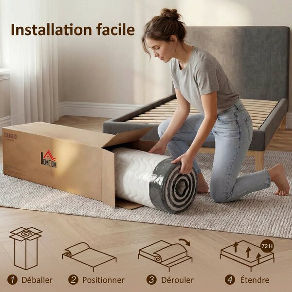 HOMCOM Materasso 2 Posti con Imbottitura in Memory Foam e Schiuma a Onde, Telai per Letti Standard, Regolabili e Divani Letto, 200x160 cm | Aosom Italy
