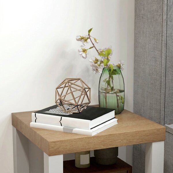 HOMCOM Tavolino Moderno con Mensola Aperta e Ruote, 40x40x40 cm, Legno Naturale e Bianco | Aosom Italy