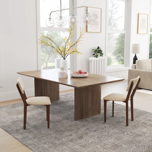 HOMCOM Set di 2 sedie da sala da pranzo sedie da cucina con schienale gambe in legno tessuto effetto lino 49 x 56 x 85 cm beige