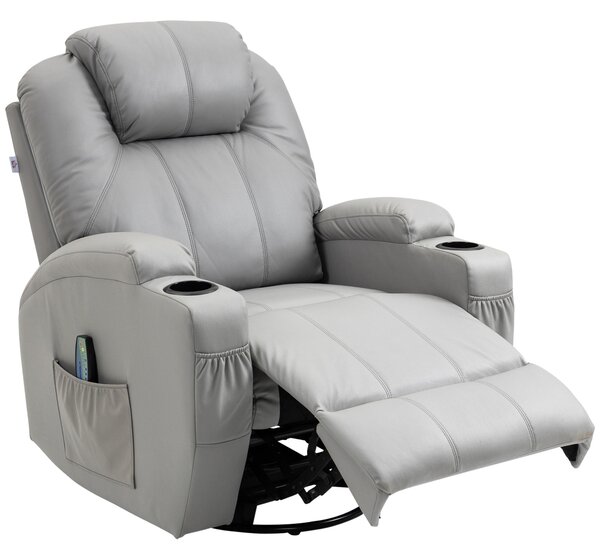 HOMCOM Poltrona Reclinabile con Poggiapiedi e Telecomando, Sedia Massaggiante in Pelle PU, 89x99x106 cm, Grigio | Aosom Italy