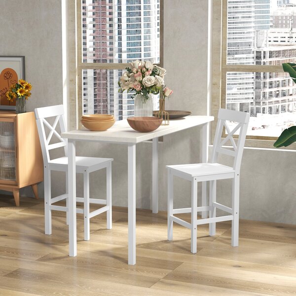 HOMCOM Set di 2 sgabelli da bar, stile rustico da casa di mare in legno altezza 60 cm con poggiapiedi, bianco