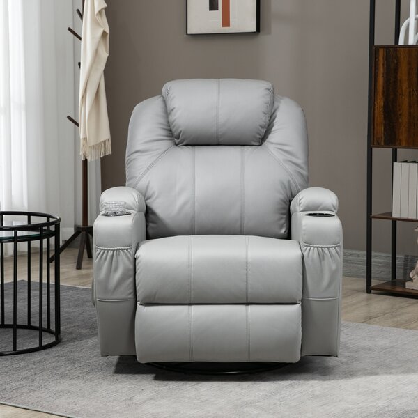 HOMCOM Poltrona Reclinabile con Poggiapiedi e Telecomando, Sedia Massaggiante in Pelle PU, 89x99x106 cm, Grigio | Aosom Italy