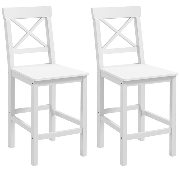 HOMCOM Set di 2 sgabelli da bar, stile rustico da casa di mare in legno altezza 60 cm con poggiapiedi, bianco