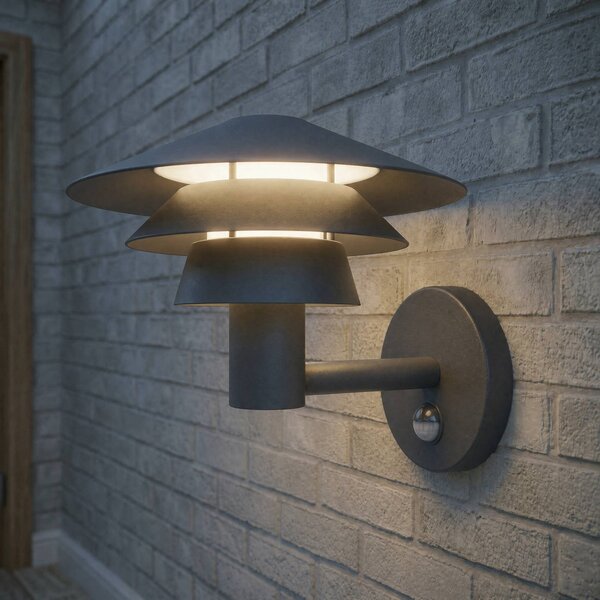 Applicazione da esterno LED Lucande Montaro, antracite, IP54 con sensore Montaro, Nero, Alluminio, Moderno, Applique da esterni