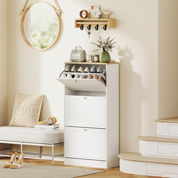HOMCOM Scarpiera Salvaspazio a 3 Cassetti con Ripiani Regolabili su 2 Livelli, in Legno, 60x23.5x115 cm, Bianco | Aosom Italy