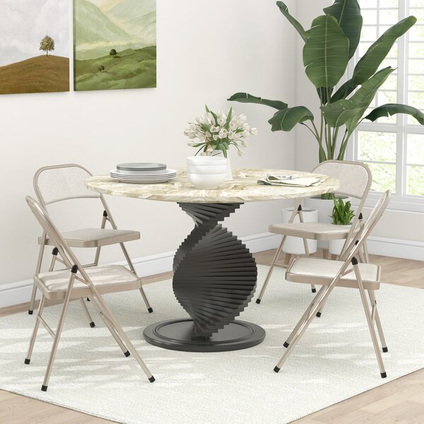 Set 4 Sedie Pieghevoli 45x46x78 cm con Seduta Imbottita in Poliestere e Acciaio Beige
