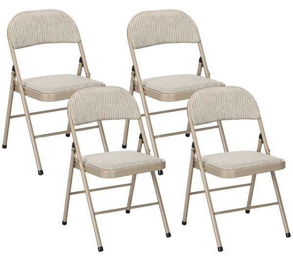 Set 4 Sedie Pieghevoli 45x46x78 cm con Seduta Imbottita in Poliestere e Acciaio Beige
