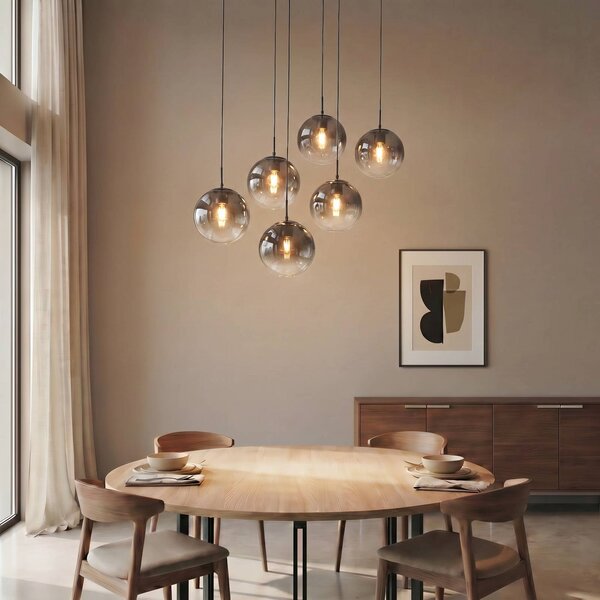 Lampada a sospensione in vetro Veloura Lucande, dimmerabile, Chiaro / Trasparente, Soggiorno / Sala da pranzo, Vetro, Design, Lampada a sospensione