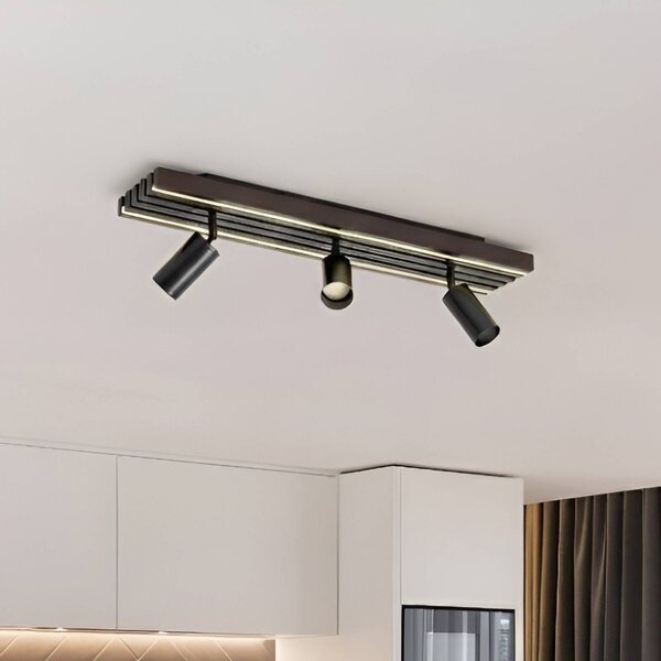 Lucande Faretto da soffitto LED Tiron, a 3 luci, 70 cm, rovere Tiron Lucande, dimmerabile, Legno scuro, Soggiorno / Sala da pranzo, Legno, Moderno