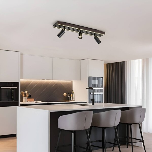 Lucande Faretto da soffitto LED Tiron, a 3 luci, 70 cm, rovere Tiron Lucande, dimmerabile, Legno scuro, Soggiorno / Sala da pranzo, Legno, Moderno