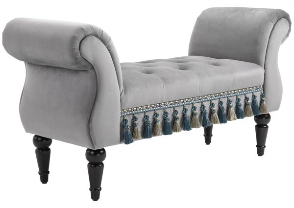 HOMCOM Banquette Capitonnée in Velluto con Braccioli e Piedi in Legno d'Hevea Grigio 40P x 117L x 58H cm