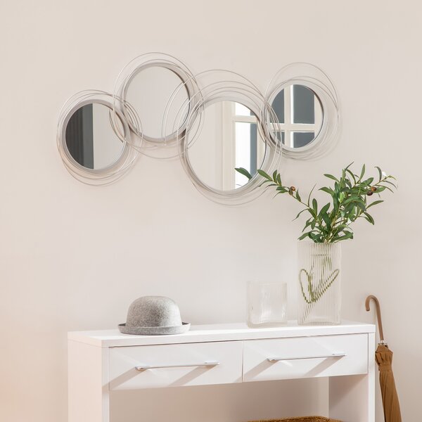 HOMCOM Set di 4 specchi murale sospesa rotondi in metallo argentato, dipinto a mano con ganci e un kit di accessori, 107 x 56cm | Aosom Italy