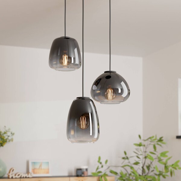 EGLO Lampada a sospensione in vetro Aguilares, dimmerabile, Alluminio / Grigio / Zincato, Soggiorno / Sala da pranzo, Vetro, Moderno, Lampada a sospensione