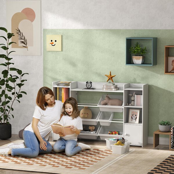 AIYAPLAY Scaffale Portagiochi per Bambini con 8 Contenitori Rimovibili e Armadietti, 140x30x90 cm, Bianco | Aosom Italy