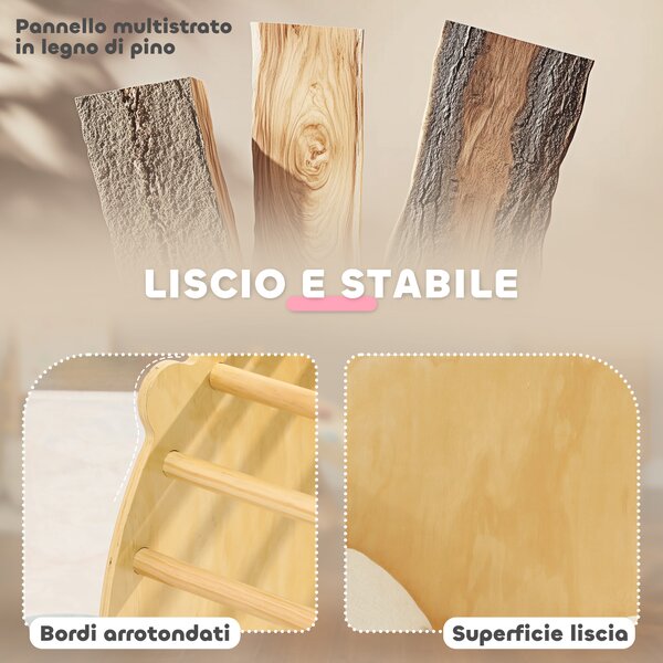 AIYAPLAY Arco Montessoriano 3 in 1 per Bambini da 18-48 Mesi, Struttura da Arrampicata, Tavolino e Dondolo con Cuscino | Aosom Italy