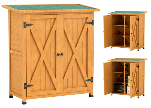Outsunny Armadietto da Giardino con 2 Porte, Capanno degli Attrezzi in Legno, Resistente alle Intemperie, 110x55x117 cm, Giallo | Aosom Italy