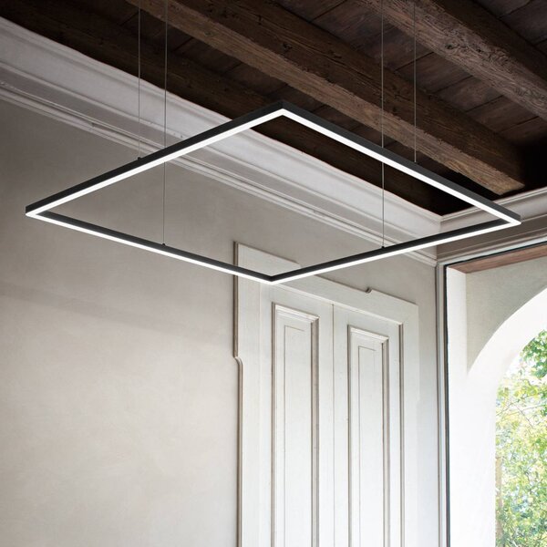 IDEAL LUX Ideal Lux Lampada a sospensione LED Oracle Slim 90 x cm nero 3.000 K Square, Nero, Soggiorno / Sala da pranzo, Alluminio, Moderno