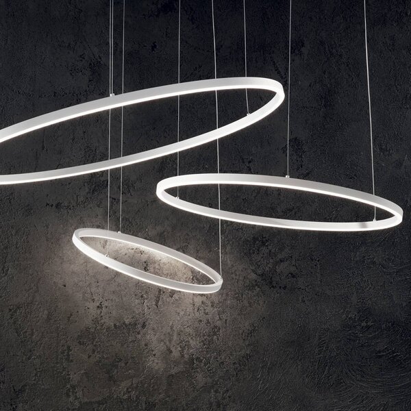 IDEAL LUX Lampada LED a sospensione Ideal Lux Oracle Slim Ø 70 cm bianco 3.000 K, Bianco / Opale, Soggiorno / Sala da pranzo, Alluminio, Moderno