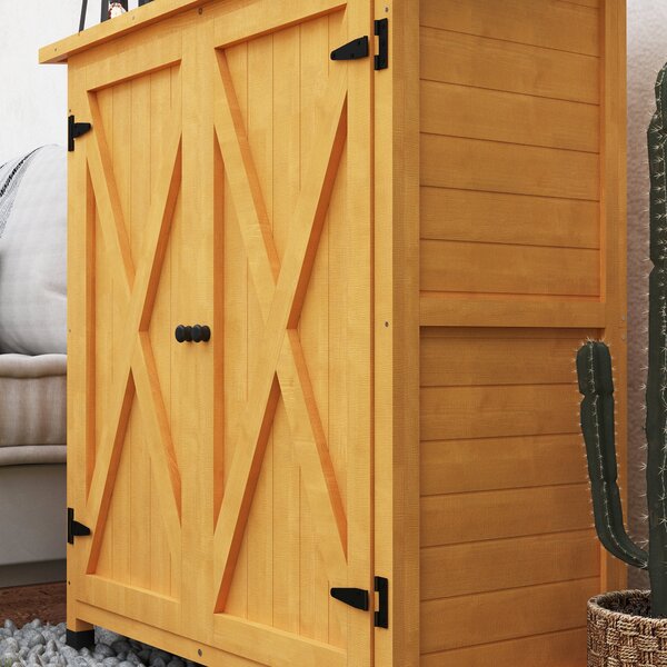Outsunny Armadietto da Giardino con 2 Porte, Capanno degli Attrezzi in Legno, Resistente alle Intemperie, 110x55x117 cm, Giallo | Aosom Italy