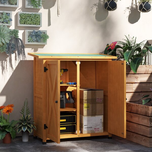 Outsunny Armadietto da Giardino con 2 Porte, Capanno degli Attrezzi in Legno, Resistente alle Intemperie, 110x55x117 cm, Giallo | Aosom Italy