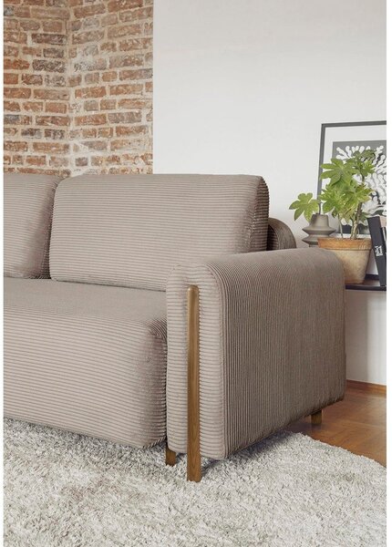 Divano marrone chiaro allungabile/con contenitore e rivestimento in velluto a coste 244 cm Arcadova – ELTAP