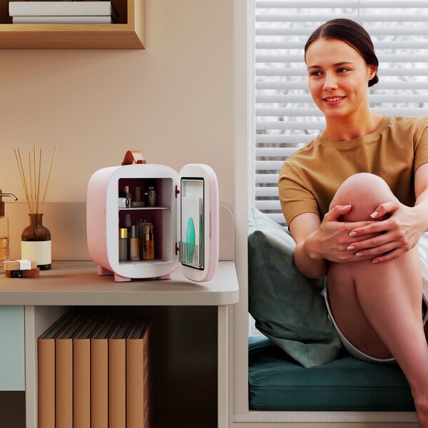 HOMCOM Mini Frigorifero per Cosmetici, Capacità di 4 L, 20,3x26,3x28 cm, Rosa | Aosom Italy
