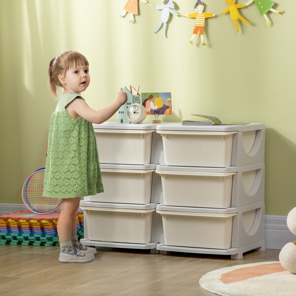 HOMCOM Cassettiera 6 Cassetti per Bambini 3-6 Anni con Bordi Arrotondati, in PP Bianco Crema, 75x37x56.5 cm | Aosom Italy