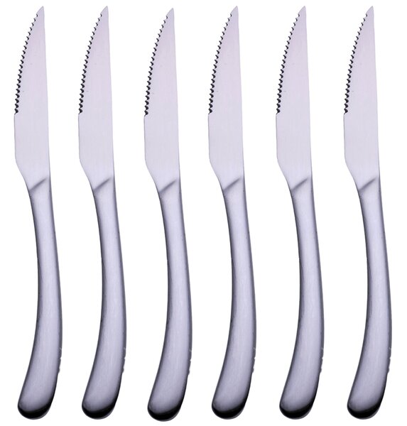 Set 6 coltelli bistecca Montecarlo In acciaio inox 18/0 Finitura opaca Design elegante Misure: l. 24,2 cm Peso: 130 g Lavabile in lavastoviglie Colore silver opaco