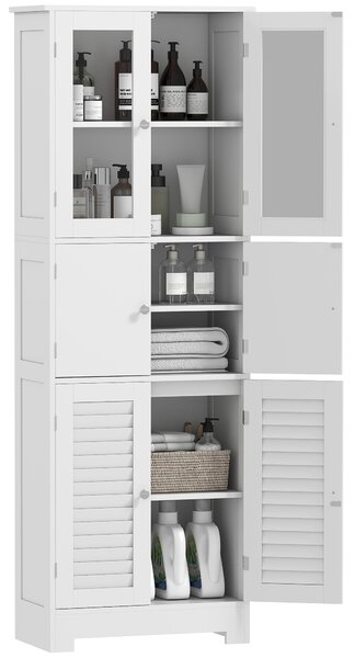 HOMCOM Mobile Colonna Bagno con 3 Armadietti e Ante in Vetro e a Persiana, 60x30x170.5cm, Bianco