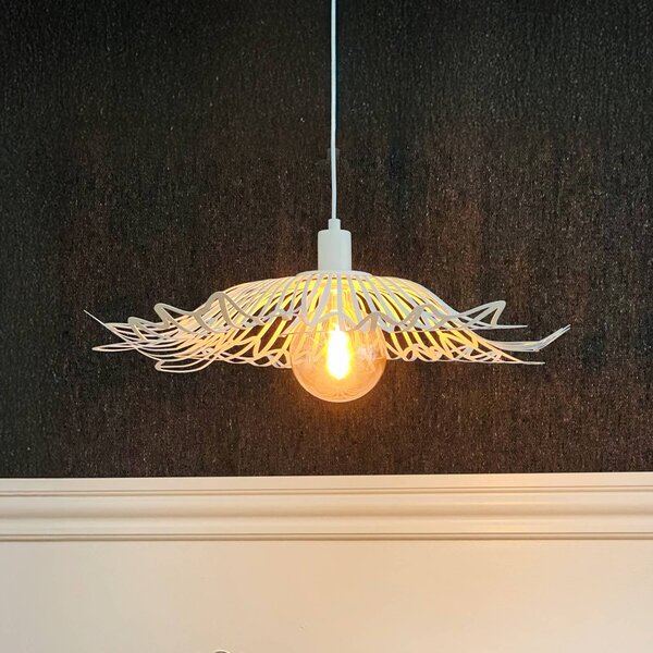 Dyberg Larsen Lampada a sospensione Flora, dimmerabile, Bianco / Opale, Soggiorno / Sala da pranzo, Metallo, Design, Lampada a sospensione