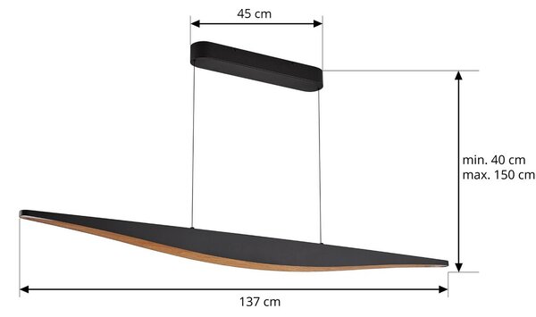 Lucande Lampada LED a sospensione Clavit, nera, 140 cm, dimmerabile Clavit Lucande,, Nero, Soggiorno / Sala da pranzo, Metallo, Moderno