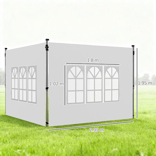 Outsunny Pareti per Gazebo 3x3 o 3x4 con Finestrelle Incluse, in Plastica e Tessuto Oxford, 295x195 cm, Bianco|Aosom