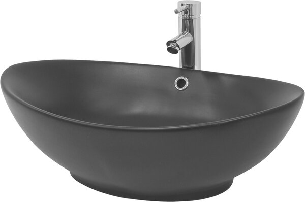 Lavabo LuxeBath Lavabo da appoggio ovale, 59x38x19 cm, nero opaco, Vetroceramica