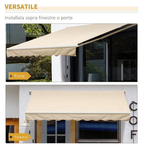 Outsunny Tenda da Sole Avvolgibile a Caduta Manuale per Porte e Finestre, in Alluminio e Poliestere Anti-UV, 300x245cm, Beige | Aosom Italy