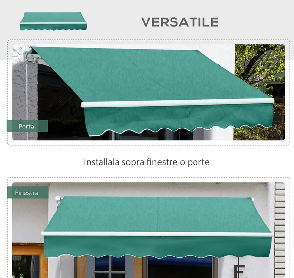 Outsunny Tenda da Sole Avvolgibile a Caduta Manuale per Porte e Finestre, in Alluminio e Poliestere Anti-UV, 295x245cm, Verde Scuro | Aosom Italy