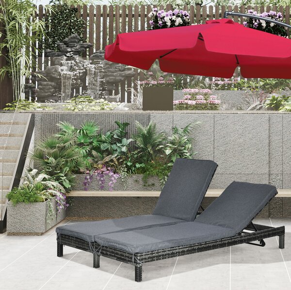 Outsunny Lettino da Giardino a 2 Posti, Sdraio in Acciaio e Rattan, Schienale Regolabile, 196 x 120 x 28cm Grigio|Aosom